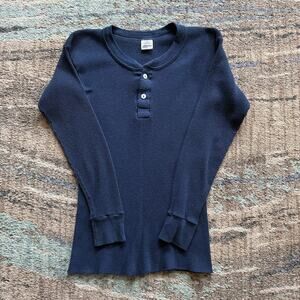 Men's Vintage 90's Northern Summit Navy Blue Thermal Waffle Knit Henley Shirt M
